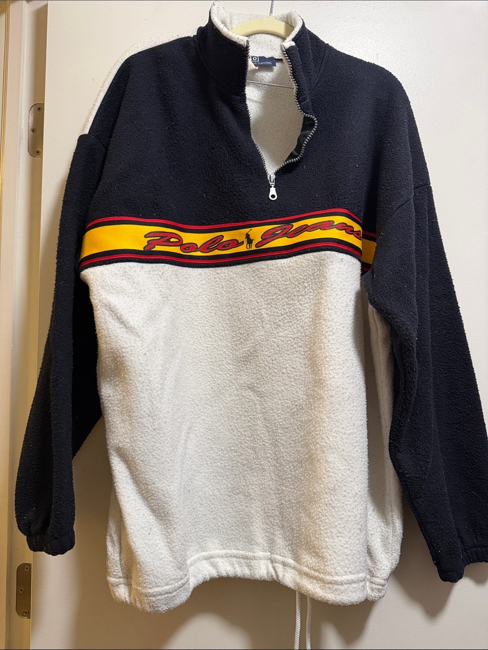 Ralph Lauren Black & White Zip-Up Sherpa with Yellow and Red Stripe